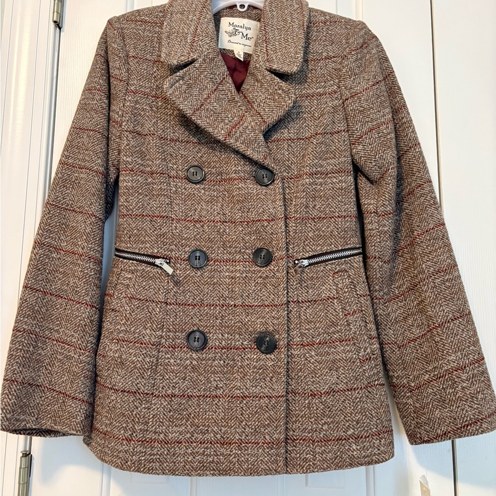 Maralyn & Me Brown Plaid Pea Coat